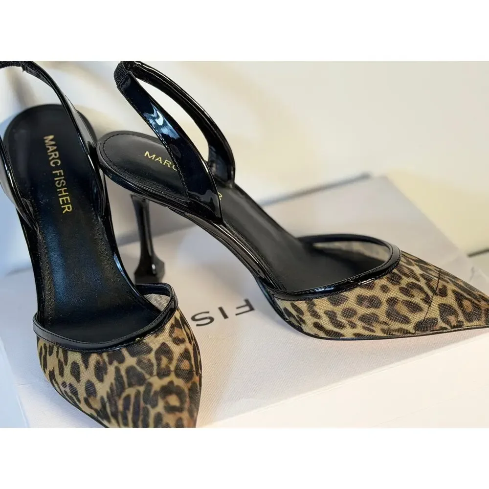 Marc Fisher Hadya Slingback Pumps Leopard Print Women's US 6M Pointed Toe